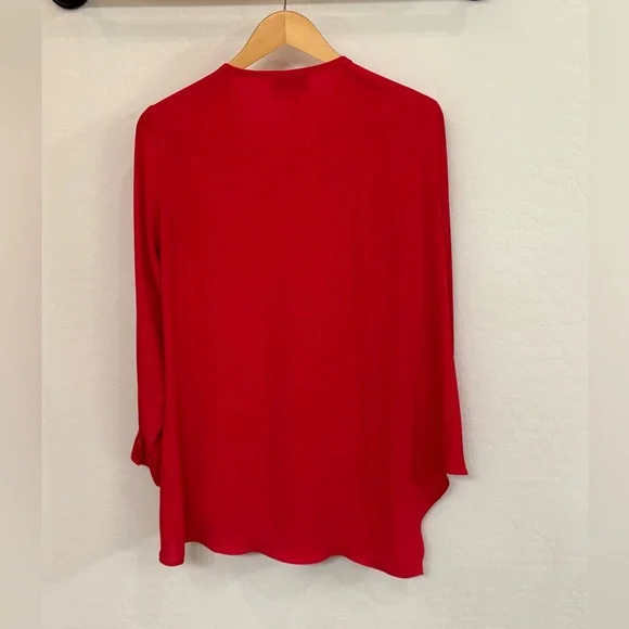 Joseph Ribkoff Bright Red V-Neck Draped Long Sleeve Blouse Like New Size 6 - Picture 3 of 3